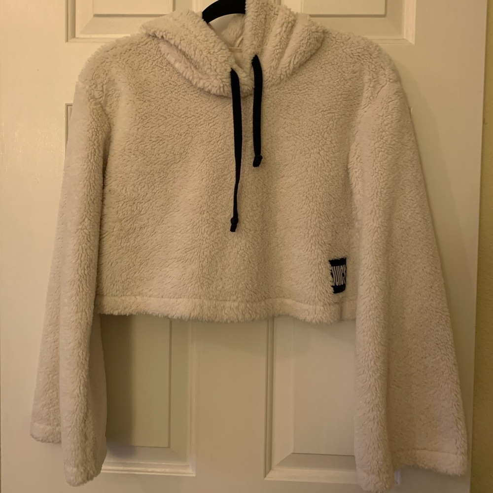 White teddy crop sweater